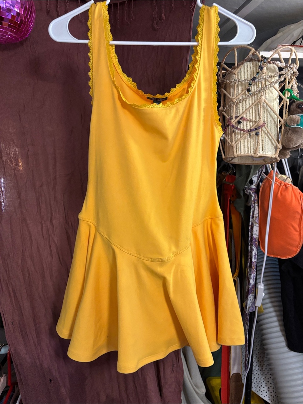 NWT Wild Fable Yellow Lace Trim Drop Waist Skater Active Dress Romper XS